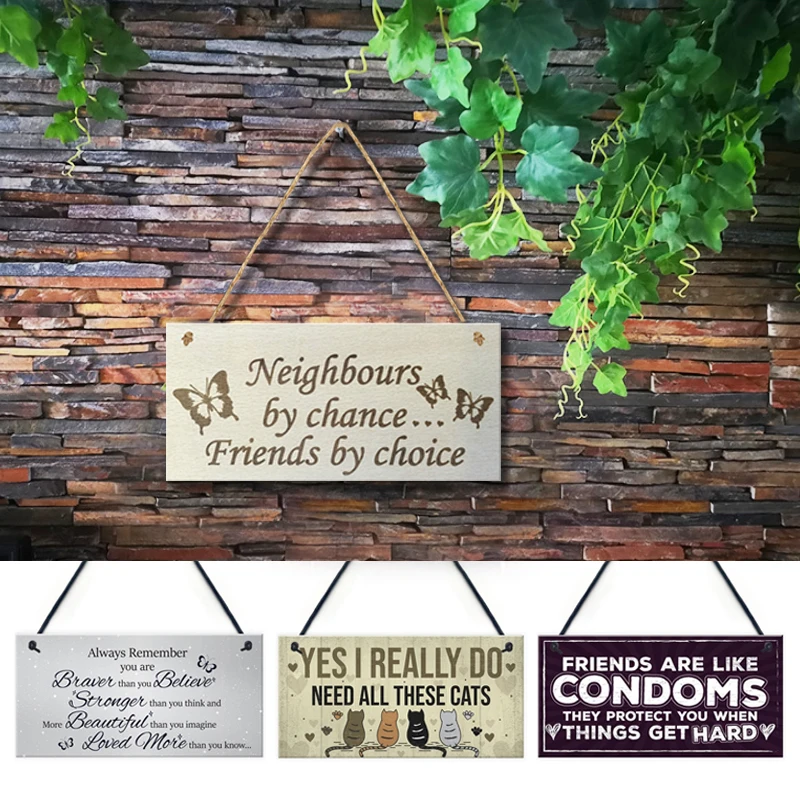 

"20*10Cm Farmhouse Nature Wood Board Sign With String For Door Decor Rectangle Hanging Wood Crafts For Bar Friend Gift