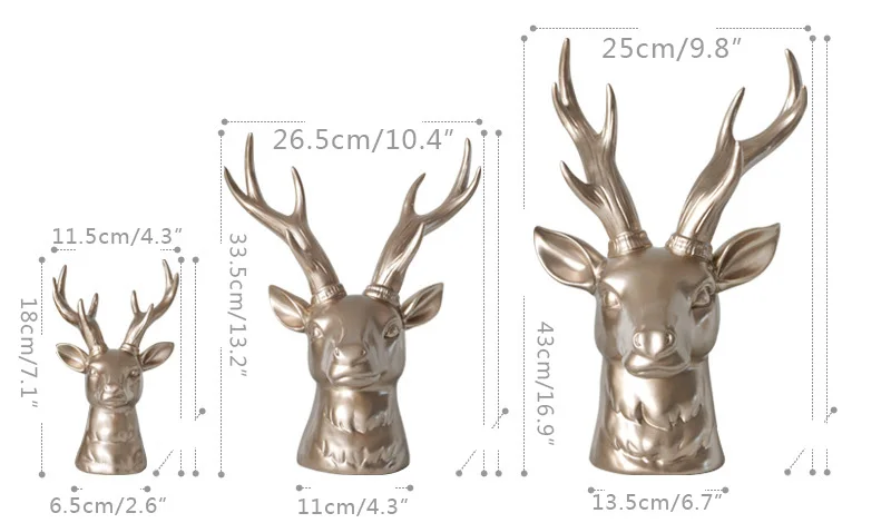 Антикварные животные голова оленя миниатюрные фигурки для украшения дома Европа Смола Золотой олень свадебные подарки домашние декоративные предметы