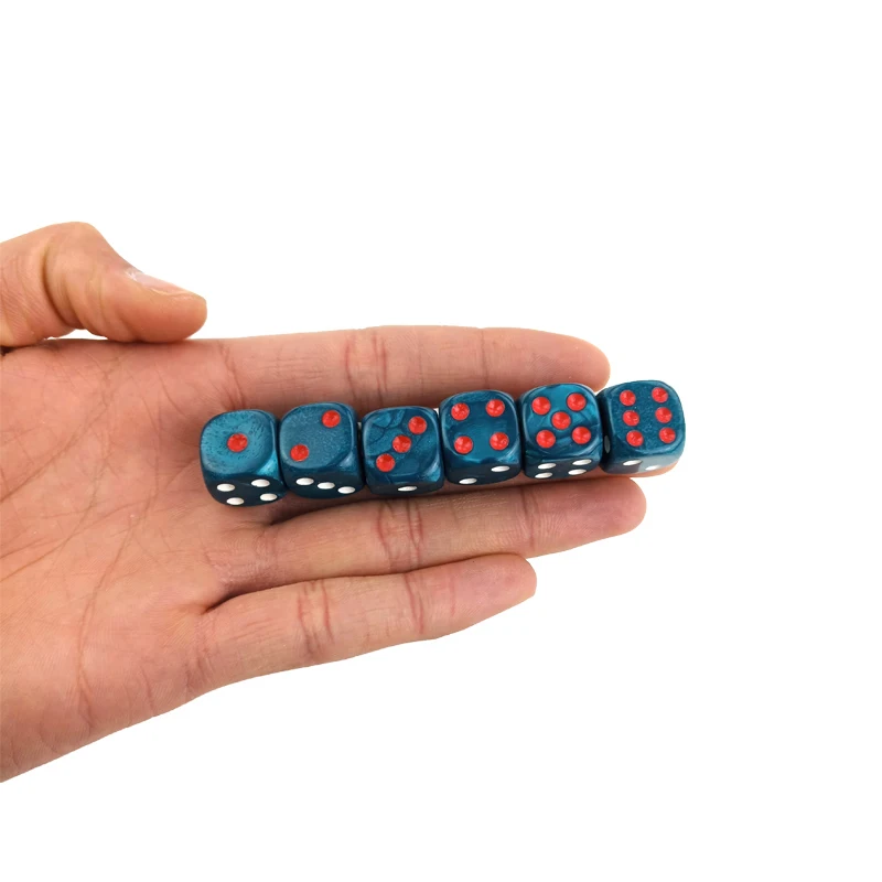 

New 6Pcs*3 Bag Acrylic Dice 16mm Round Corner Marble effect Dice Set Blue Dice Table Games D6 High-quality Plastic Product