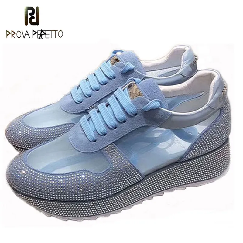 

Prova Perfetto Summer Mesh Crystal Sneakers Women Fashion Transparency Platform Shoes Tenis Feminino Lace up Walking Shoes Woman