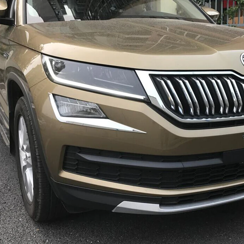 

Fit For Skoda Kodiaq 2017 2018 ABS Plastic Chrome Car front fog lamp eyebrow Decoration Cover Trim car styling accessories 2pcs