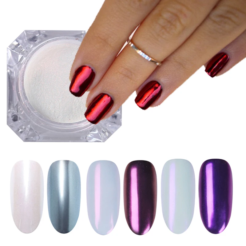 

3 Boxes Mirror Powder Set Nail Art Chrome Pigment Dust Shell DIY Glitter Manicure Blue Purple Decor Tips