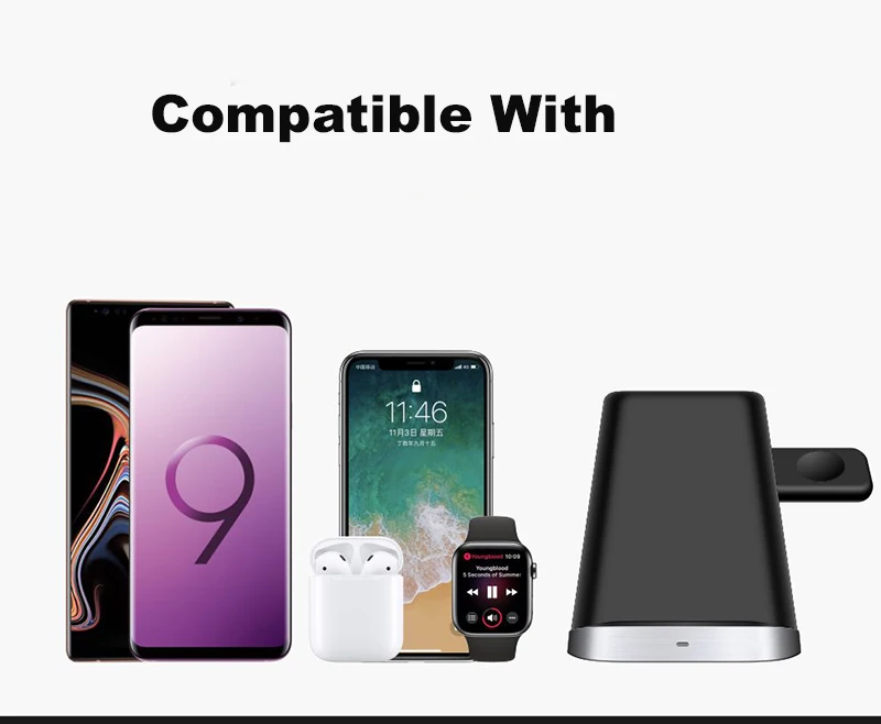 3 в 1 QI Быстрая Зарядка Qi Беспроводное зарядное устройство для iPhone Samung Беспроводная зарядка крепление док-станция подставка держатель для Apple Watch Airpod