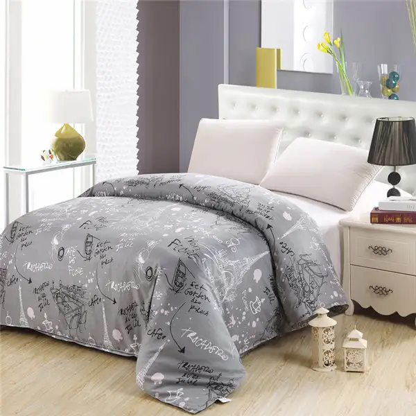 Luxury Print Gray White Floral Bedding Eiffel Tower Pattern Twin