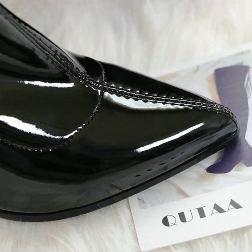 Женские зимние сапоги QUTAA из искусственной кожи на платформе и каблуке копыте с