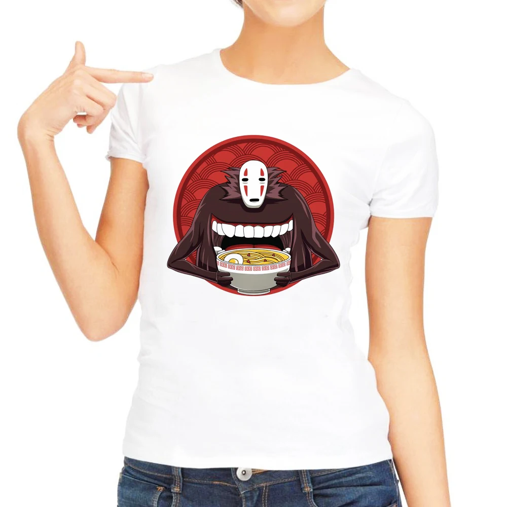 Kaonashi Spirited Away Big Bowl Ramen print T Shirt Woman Cool Shirt 2018 Summer Short Sleeve tops White Harajuku casual Tee Kaonashi Spirited Away Big Bowl Ramen print T Shirt Woman Cool Shirt 2018 Summer Short Sleeve tops White Harajuku casual Tee