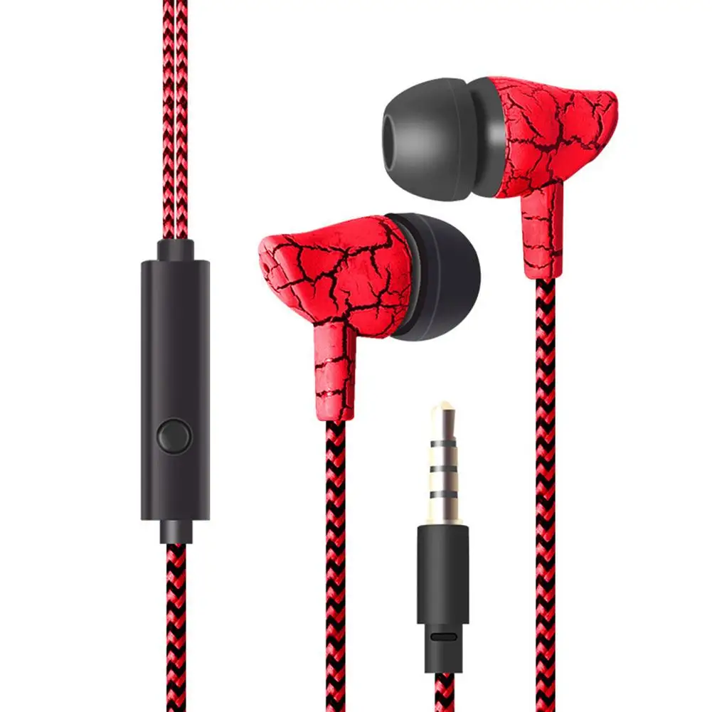 

Fashion Cracked Print Universal Braided Wire Volume Control In-ear Earphones New