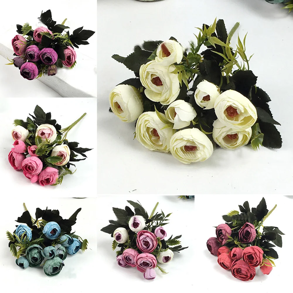 

Artificial Camellia Peony Stamens Bunch 9 Heads Flower Real Touch Bridal Bouquet Wedding Party Home Room Decoration