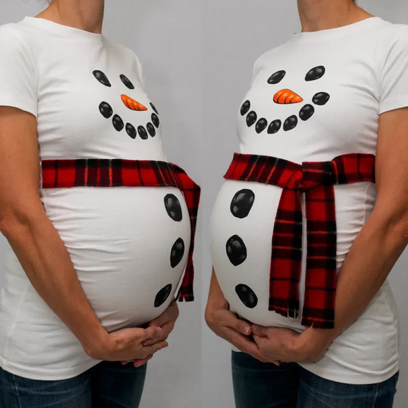 

Trendy Maternity Tops For Pregnant Women Clothes Christmas Snowmen Snata Claus Print Pregnancy Clothing Tee Shirts(Not Scarf)