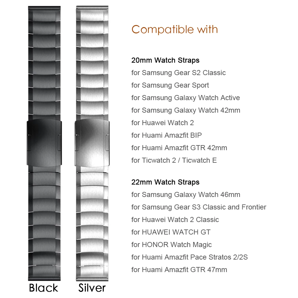 20mm 22mm Metal Stainless Steel Strap for Samsung Watch Active Gear S3 S2 Classic bands for huami Amazfit GTR Bip huawei GT Band