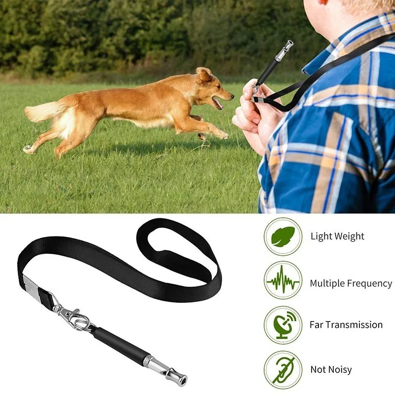 Dog whistle Benepaw Stainless Steel Ultrasonic Dog Whistle Quality Anti Barking Device Repeller Dog Training Adjustable Pitch Lanyard Strap
