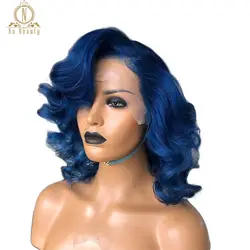 Парики из натуральных волос на кружевной основе, бразильские волосы remy, плотность 150, цвет синий, 13 × 6