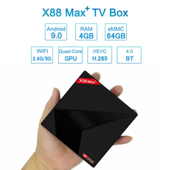 

New X88 MAX+ TV Box Android 9.0 RK3328 Quad Core 4GB/64GB Smart 4K Set Top Box VP9 H.265 2.4G 5G WiFi BT4.0 USB3.0 Media Player