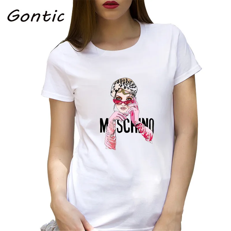 

Vogue Shirt Women Italy Style High Heel Perfume White T-shirt Luxury Makeup Cute Pet Shirt Summer Cotton Tops fashion clothing