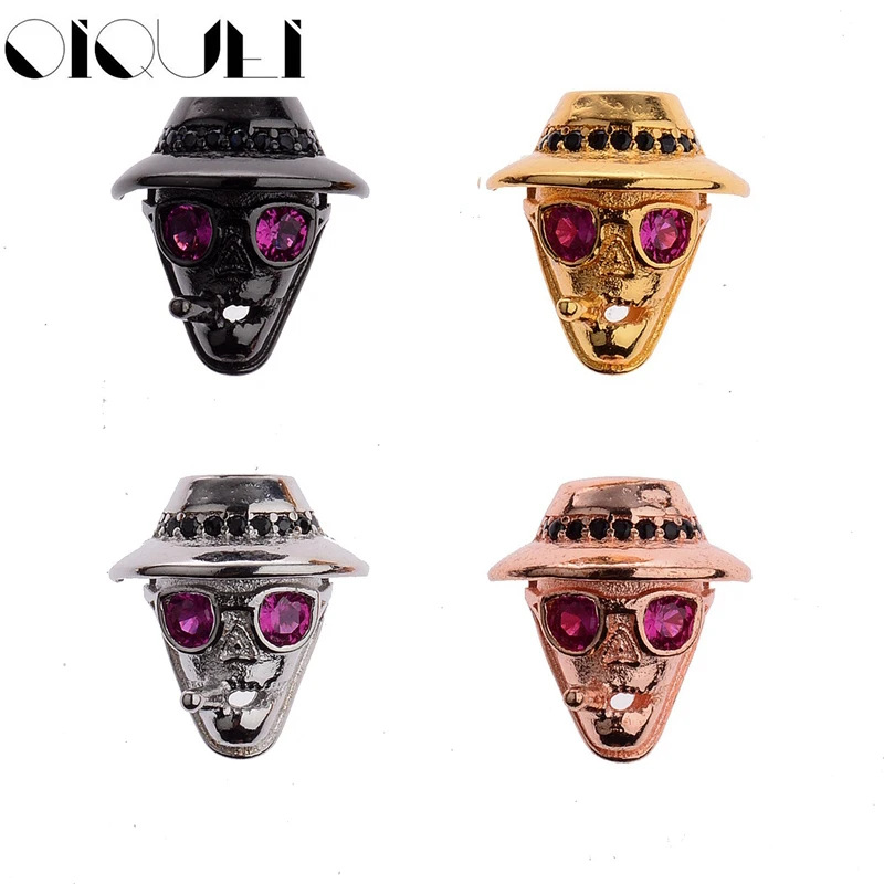 

OIQUEI Charm Gentleman Skull Loose Spacer Beads CZ Crystal Micro Pave Copper Bead For DIY Jewelry Making Men's Bracelet Findings