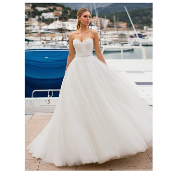 

Lorie Wedding Dress Lace up Back A-line Bride Dress Lace Appliques Strapless White Vestido De Casamento Wedding Gowns