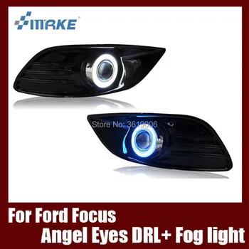 

Fog Lamp Assembly LED Day Light COB Angel Eyes Foglight Daytime Running Light Lens Bumper Complete Set For Ford Focus 2009-2013