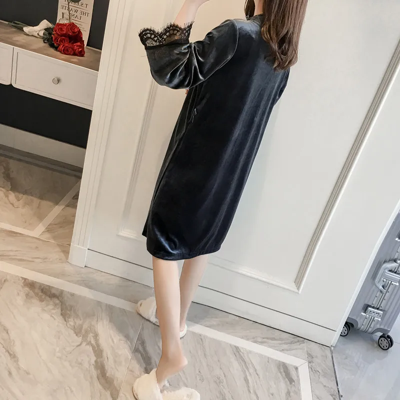 Autumn Winter New Arrival Kimono Bathrobe Gown Women's Velvet Robe Gown Lace Sexy Intimate Lingerie Korean Bathrobe M-XL