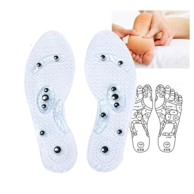 1 Pair Weight Loss Magnetic Therapy Insoles for Shoes Massage Bed Cushion Weight Loss Foot Care Brown Transparent Insole Silicon
