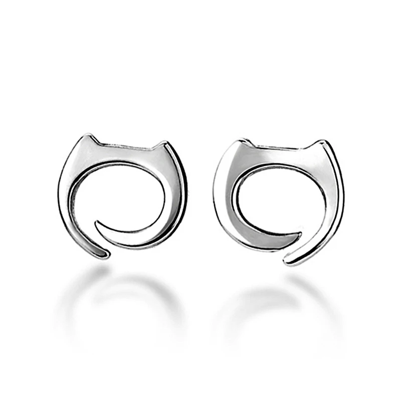 

Drop Shipping Service S925 Cat Earrings Stud Women Jewelry Plain Silver Earrings Heart Shape with Box