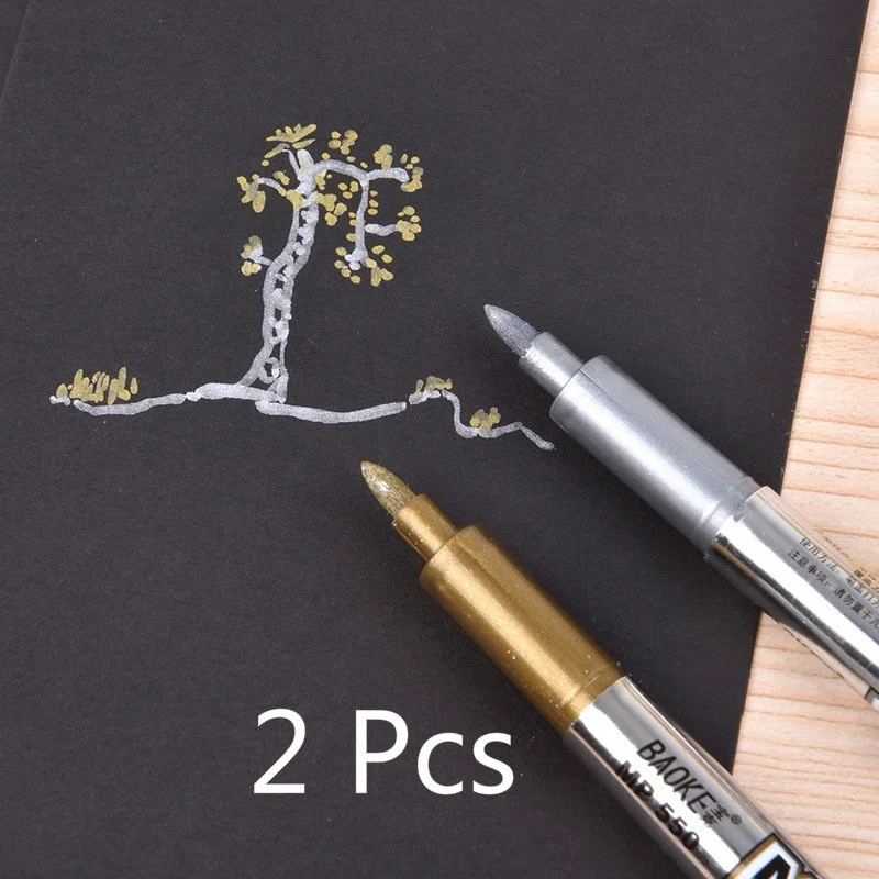 

2Pcs/set DIY New Metal Waterproof Permanent Paint Marker Pens Sharpie Manga Markers For Drawing School Students Supplies