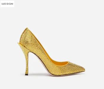 

2019 glitter women pumps pointed toe high heels rhinestone stud pumps diamond party shoes stiletto heel dress shoes pink crystal