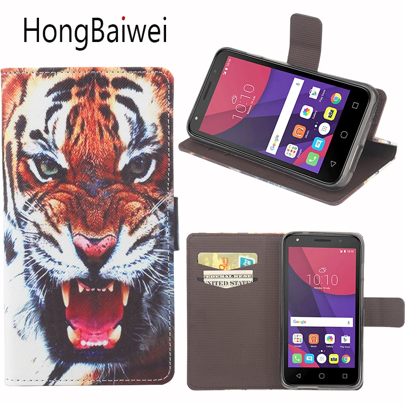 

For Alcatel One Touch Pixi 4 5045X Case Cover 3D Tiger Pattern Flip Luxury Leather Wallet Phone Bag Case