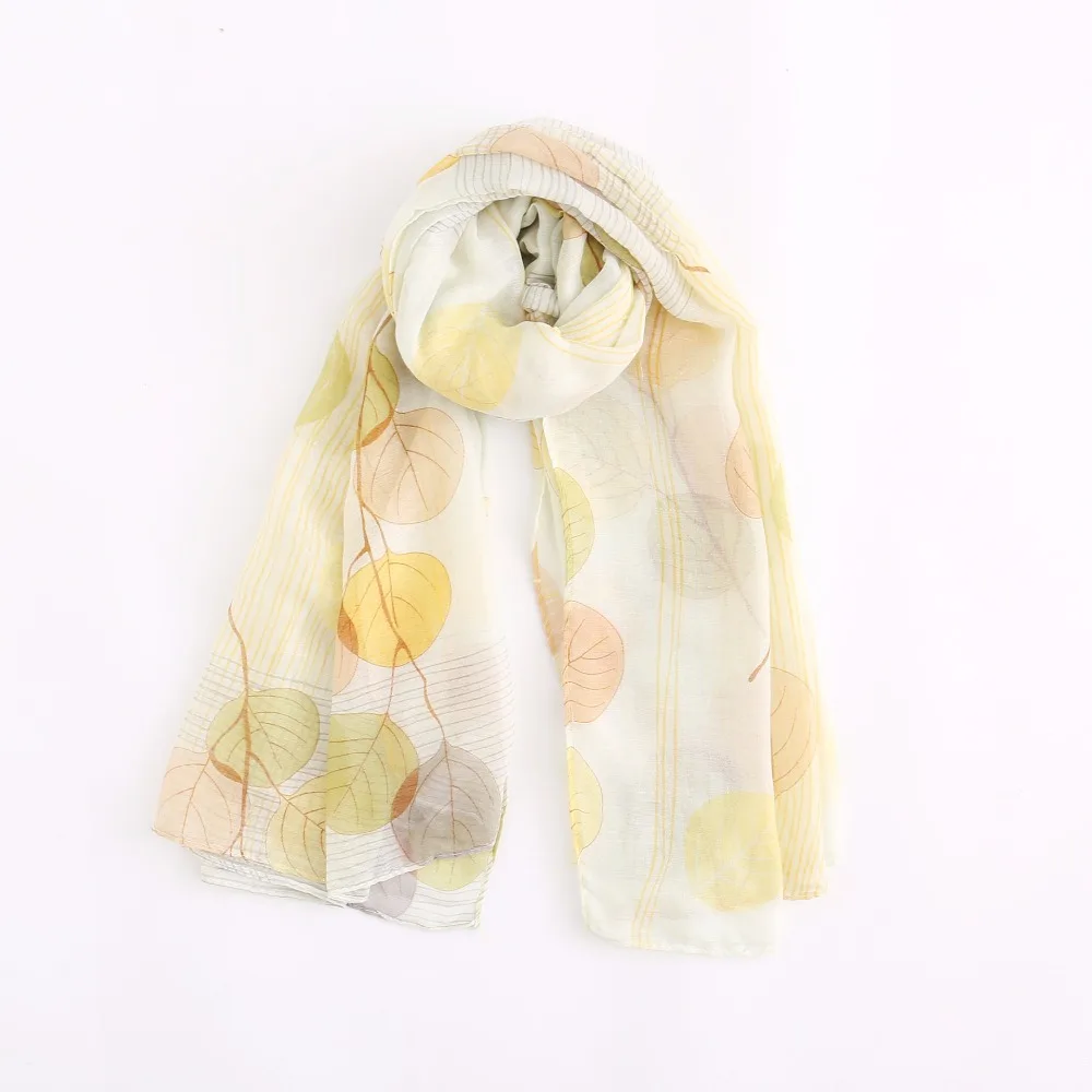 

New Fashion European and American Country Seasons Style Leaf Pattern Style Soft Voile Scarves Scarf