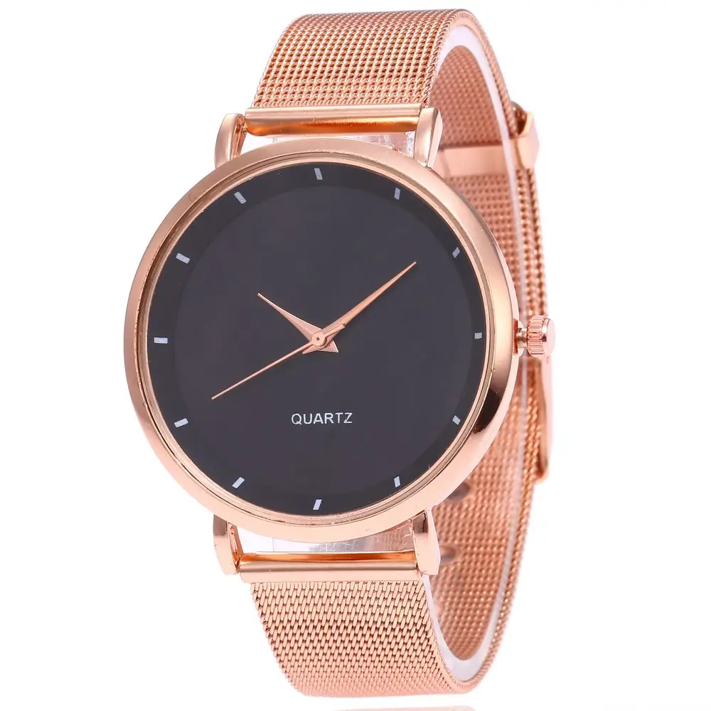 Брендовые модные женские кварцевые часы с простым циферблатом, высококачественные часы с ремешком из нержавеющей стали, повседневные женские часы Relogio - Цвет: Black