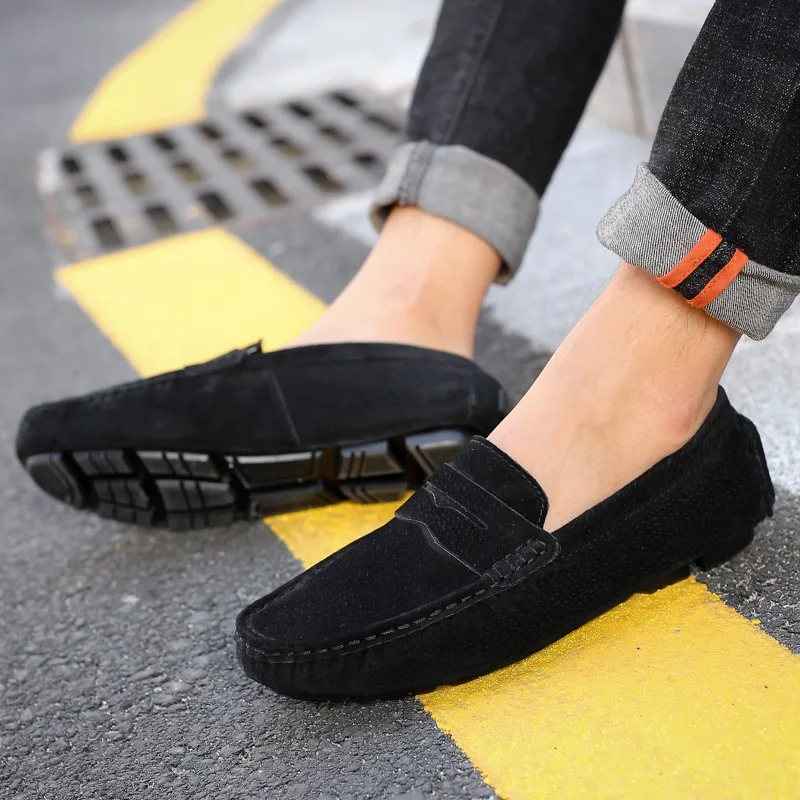 jaune Bateau Sur La Chaussures Des En Taille Top gris Qualité Daim Mocassins Cuir Mâle bleu Appartements Mode Plus Hommes Penny Mocassin Noir Marine Glissement a1F8qKx