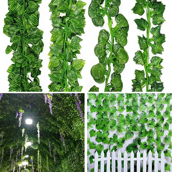 

12 Pcs 2M Artificial Hanging Vine Plant Leaves Plastic Home Garden Wall Wedding Decoration 8 WXV Sale