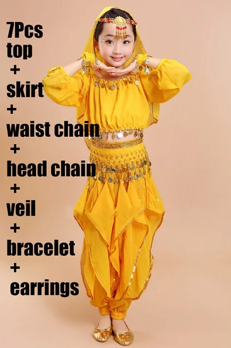 Цвет: желтый Профессиональный Bellydance костюм для девочек восточные костюмы для детей сценическое живота одежда для танцоров детская одежда DNV10904 - Цвет: Цвет: желтый