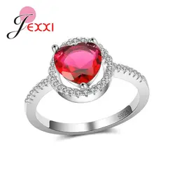 Бесплатная доставка jexxi 925 пробы серебро Для женщин женские кольца на палец романтичная, в форме сердца Дизайн Кристалл кубического