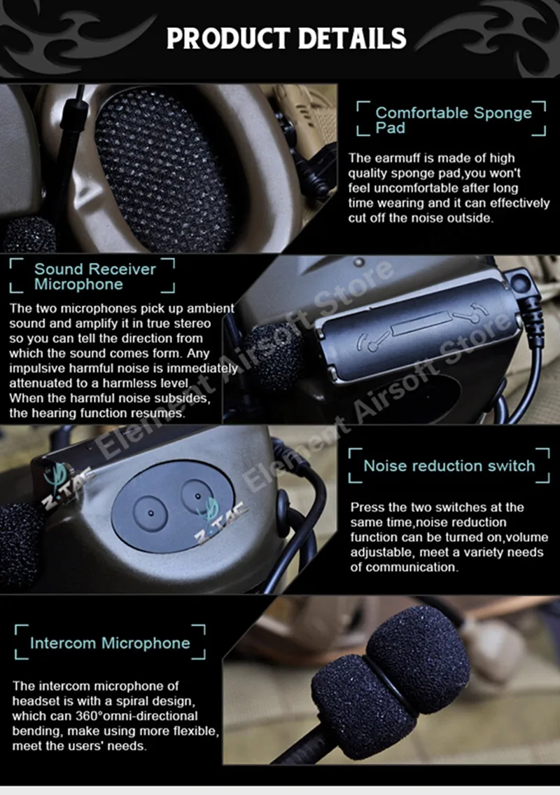 Fone de Ouvido Fone de Ouvido com Cancelamento de Ruído Z-tático Airsoft Elemento Aviação Comtac ii Peltor com Cancelamento de Ruído 2 Softair Esporte 20 High Quality Esporte e Lazer