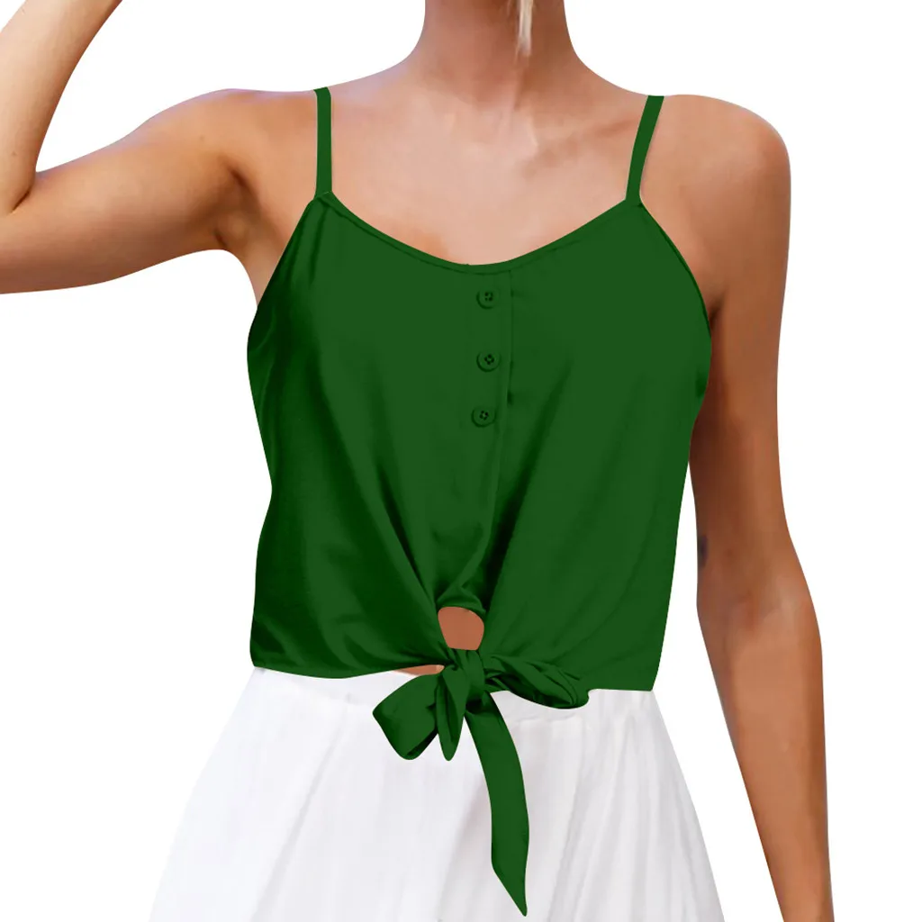

Crop Top Women's Summer Casual Solid Sleeveless Design Buttons Vest Loose O-Neck Flared Stretch Soft Daily Shirt Beach Tank Top