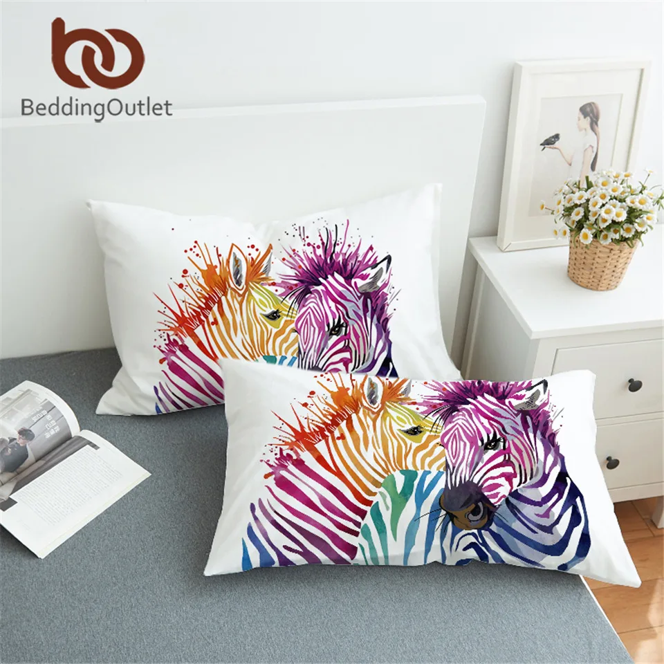 BeddingOutlet Watercolor Zebra Pillow Case Pink and Yellow Pillow Cover