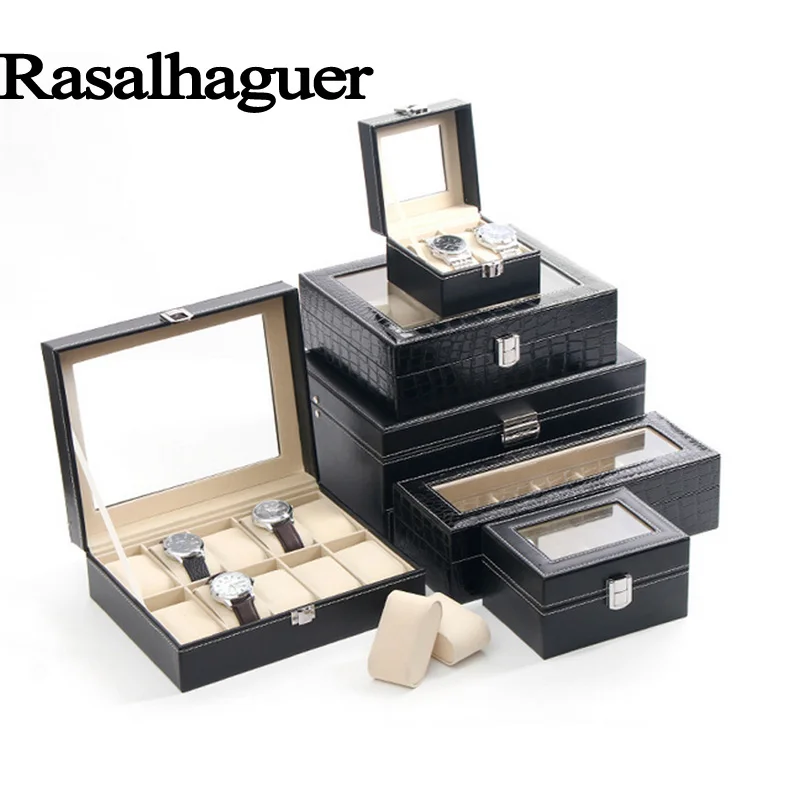 Luxury PU 10 Grids Leather Watch Box Fashion style for convenient travel storage Jewelry Watch Collector Cases Organizer Box