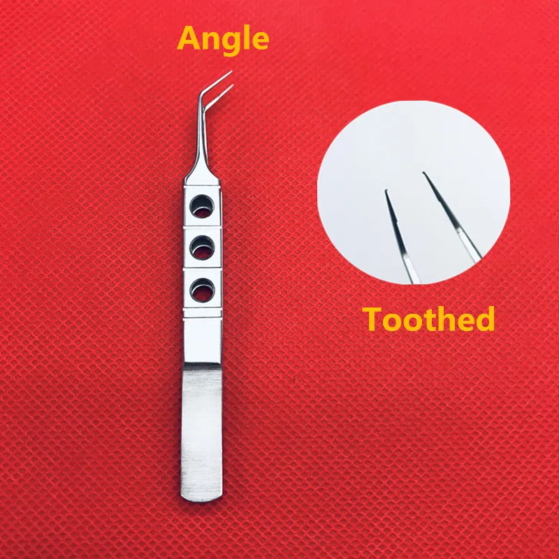 1 шт. микрос из нержавеющей стали 11 см ласточковый прямой/изгиб головки Пинцет платформы офтальмологические щипцы - Цвет: Angle  Toothed