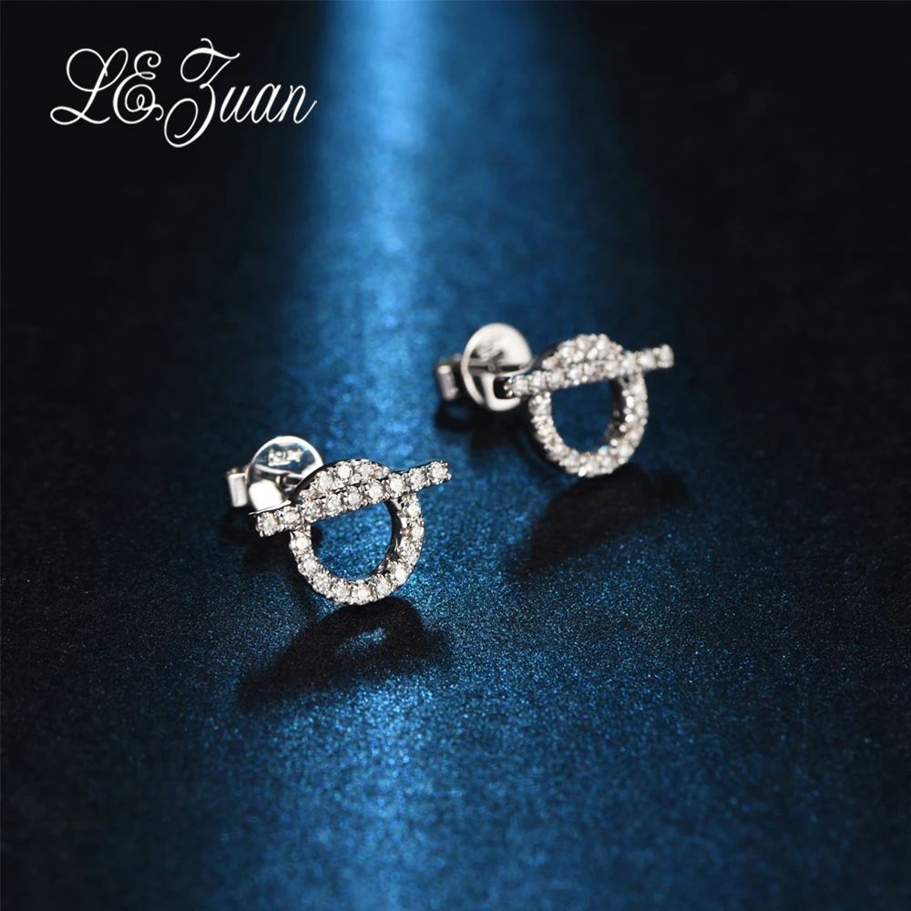 

L&zuan New 0.23ct Diamond Small Stud Earrings for Women Valentine Gift 18k Platinum Geometric Earrings Wedding Party Jewelry