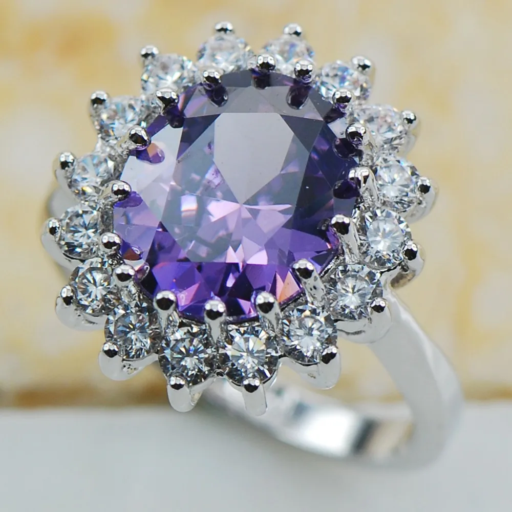 Purple Crystal Zircon 925 Sterling Silver Top Quality Fancy Jewelry