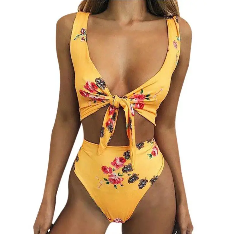 Floerns Women's 2 Piece Bathing Suit Halter Neck Solid High Cut Bikini Set