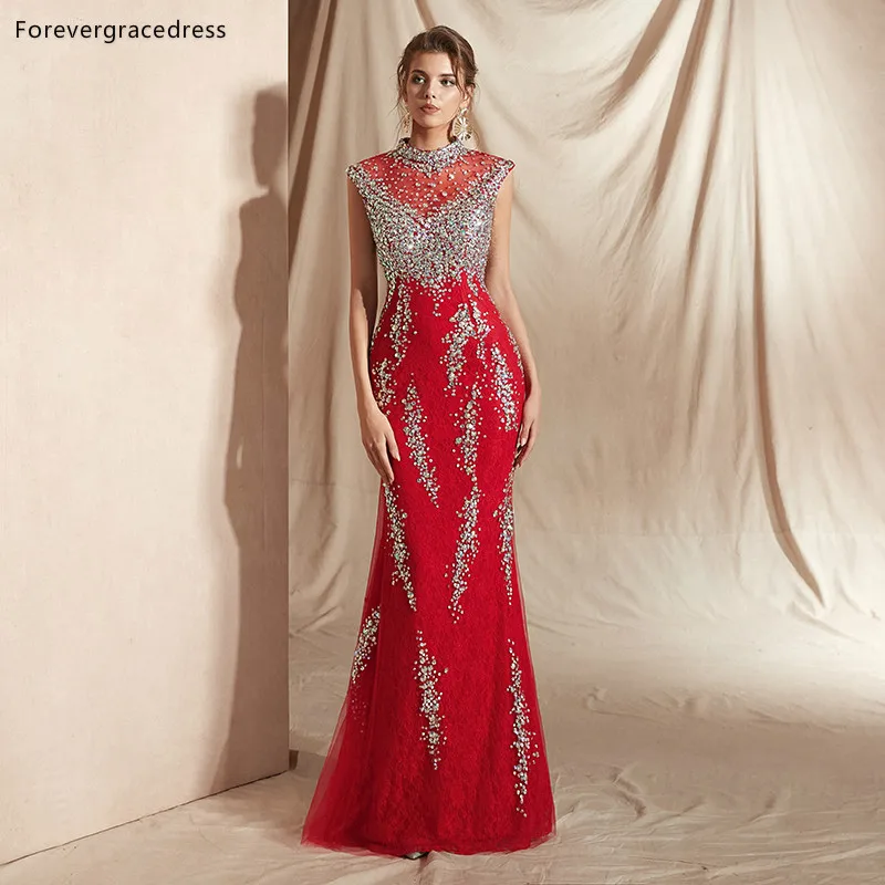 PICTURE COLOR Forevergracedress Роскошные красные платья для выпускного Новое поступление Иллюзия без рукавов Длинные вечерние платья большого размера индивидуальный заказ - Цвет: PICTURE COLOR