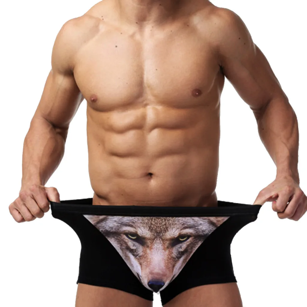 Мужские боксеры HOT Cotton белье с изображением волка Мультяшные 3D трусы для пениса
