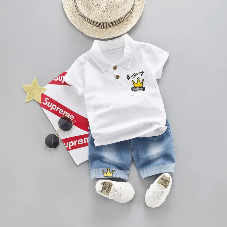 

baby boys summer clothes newborn children clothing sets for boy short sleeve shirts + jeans cool denim shorts suit
