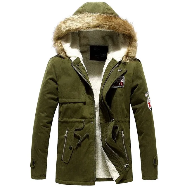 Мужская парка,, зимняя куртка, Мужская, толстая, тонкая, с мехом, с капюшоном, верхняя одежда, теплое пальто, повседневная, однотонная, Брендовая верхняя одежда размера плюс S-4XL - Цвет: army green