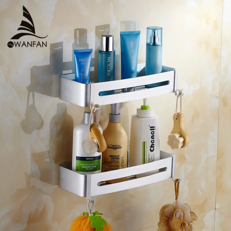 20 Inch Bathroom Shelves With Hooks Acrylic Shower Cosmetic Storage Rack  Wall Mount Modern