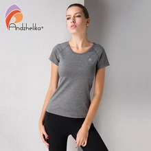 Andzhelika, женский спортивный топ, футболка для бега, быстросохнущая, рубашки для йоги, короткий рукав, для спортзала, дышащий, для бега, фитнеса, упражнений, тренировок