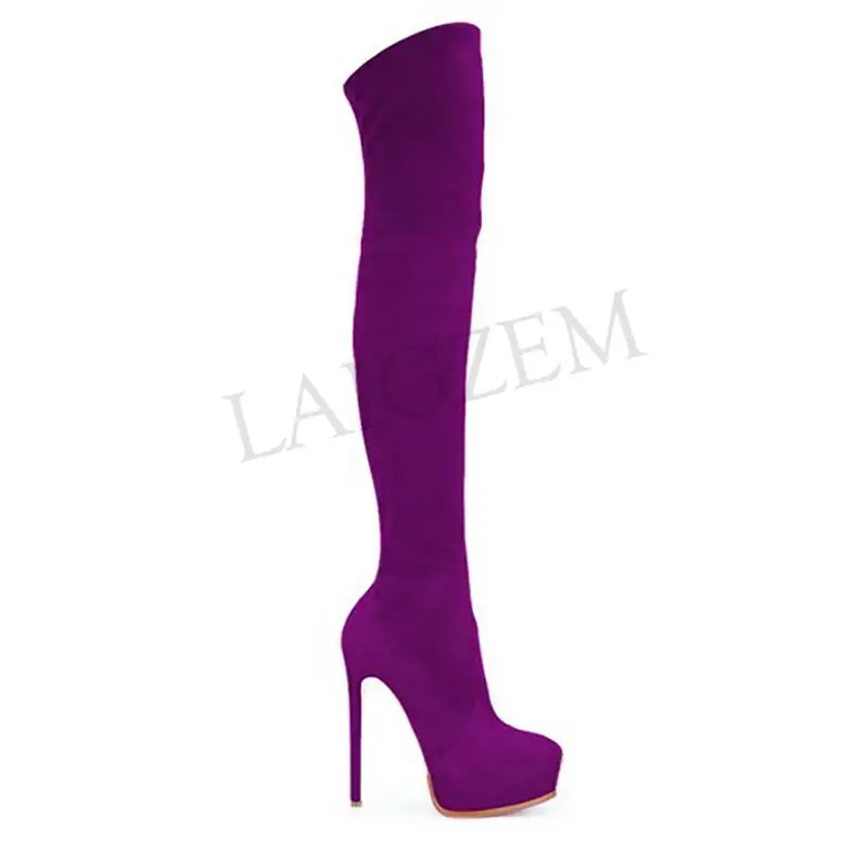 LAIGZEM/модные ботинки из искусственной замши на платформе и каблуке-шпильке женские ботинки обувь на заказ с боковой молнией Botines Mujer Botas; большие размеры 34-52 - Цвет: LGZ538 Purple
