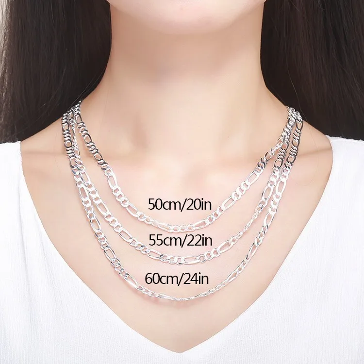 20-24" Pure Real 925 Sterling Silver Figaro Chains Necklaces Women Men Jewelry Boy Friend Gift 50cm-60cm 5.5mm Colier Wholesale