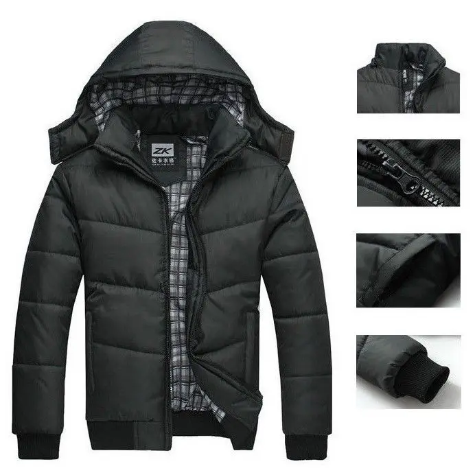 Mens Causal Winter Warm Thicken Hooded Jacket Outdoor Hiking Coat Zip Up Outwear